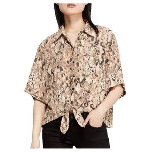 ANTHROPOLOGIE Sanctuary Snakeskin Print Tie-Front Blouse - Size Medium